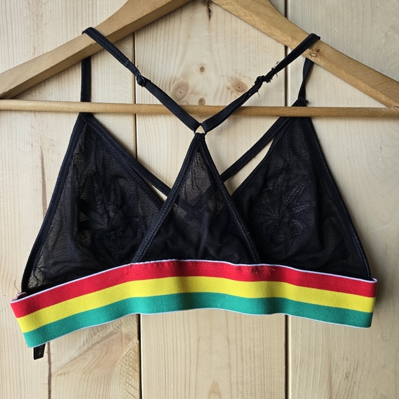 Spencers Black Mesh Bralette Embroidered Weed Leaf Size Small/Medium - Picture 5 of 8